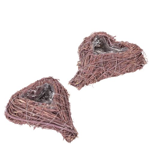 Herzform Schale aus Zweigen mit Folieneinsatz 14x12x4cm 2er-Set bestellen | Floristik24.at
