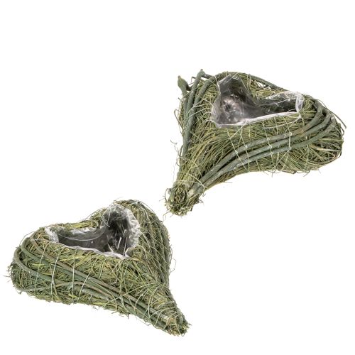 Pflanzherz aus Naturmaterial mit Folieneinsatz 22cm Grün 2er-Set