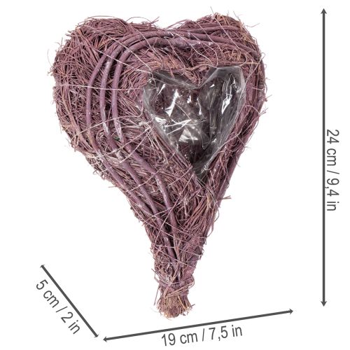 Pflanzherz aus Rebenmaterial mit Kunststofffolie 24 cm in Lila | Floristik24.at