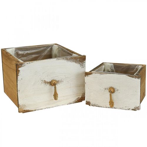 Artikel Pflanzkasten Holz Schublade Shabby Chic 14/19cm 2er-Set