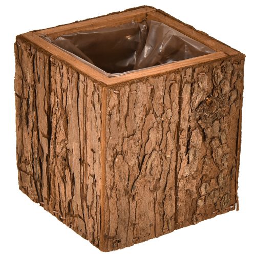 Pflanzkasten Holz quadratisch Pinienrinde Übertopf 12×12cm