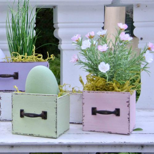 Floristik24 Deko Schublade zum Bepflanzen Rosa Holz Shabby Chic 12,5×12,5×10cm