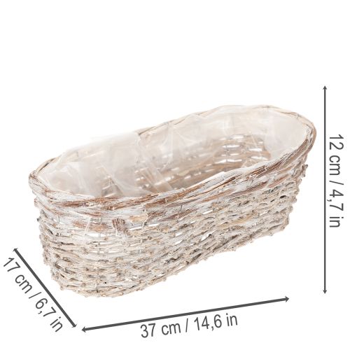 Pflanzkorb aus Weide mit Folieneinsatz oval Weiß 37cm | Floristik24.at