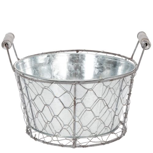 Pflanzkorb mit Einsatz Ø22cm H17,5cm Metall Drahtgeflecht Weiß Silber | Floristik24.at