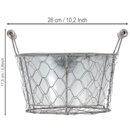 Pflanzkorb mit Einsatz Ø22cm H17,5cm Metall Drahtgeflecht Weiß Silber | Floristik24.at