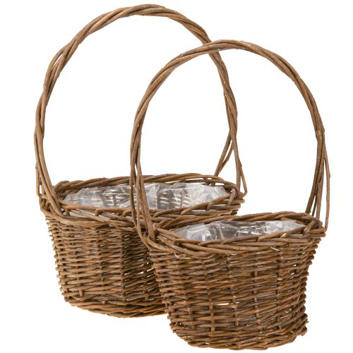Pflanzkorb mit Henkel oval Weide Braun 28/24cm 2er-Set