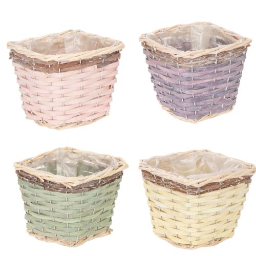 Pflanzkörbe quadratisch Holz mit Folie 14x14x12 cm bunt 4 Stück | Floristik24.at