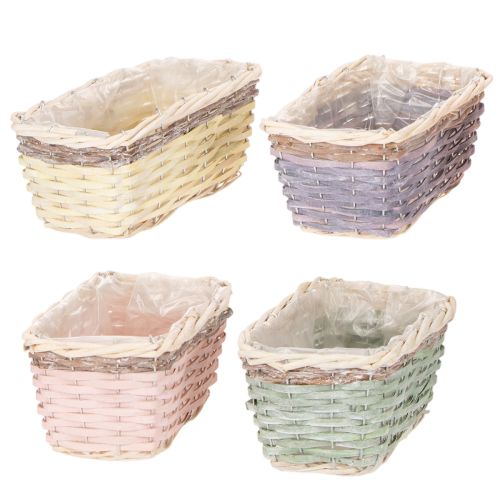 Pflanzkorb rechteckig Holz mit Folie 25cm 4er-Set Pastellfarben | Floristik24.at