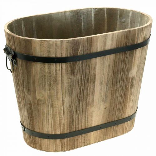 Floristik24 Pflanzkübel Holz oval mit Griffen Landhaus-Stil 40×25×30cm