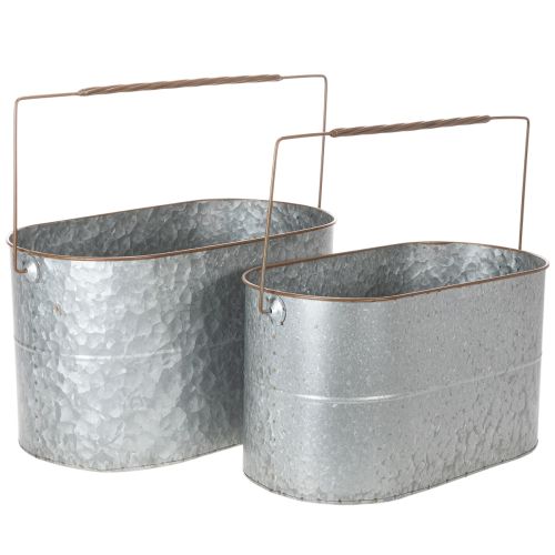 Pflanzschale mit Henkel aus Metall, 2er-Set, silber und braun, H22/20cm L42/40cm bestellen | Floristik24.at