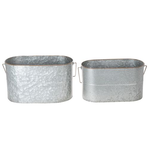 Pflanzschale mit Henkel aus Metall, 2er-Set, silber und braun, H22/20cm L42/40cm | Floristik24.at