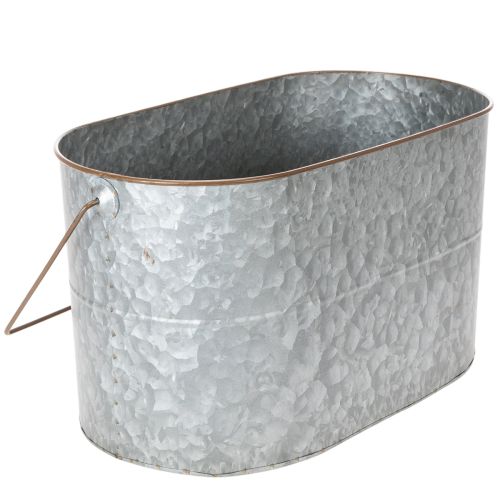 Pflanzschale mit Henkel aus Metall, 2er-Set, silber und braun, H22/20cm L42/40cm | Floristik24.at