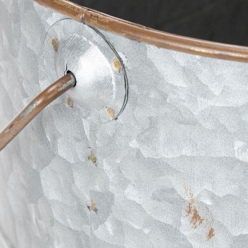 Pflanzschale mit Henkel aus Metall, 2er-Set, silber und braun, H22/20cm L42/40cm | Floristik24.at