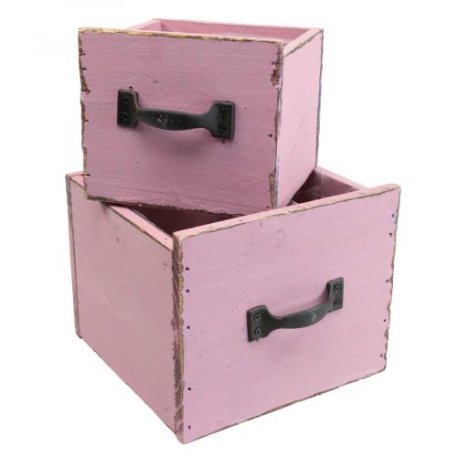 Pflanzschublade Pflanzkasten Holz Rosa 12,5/16cm 2er-Set