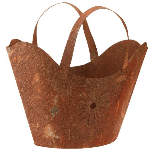 Pflanztasche Metall Deko Übertopf Rost mit Henkeln H37cm