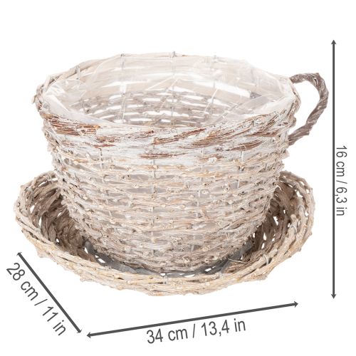 Korb-Tasse mit Unterteller, Weide, Weiß-Grau, 34cm | Floristik24.at