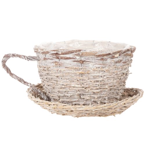 Korb-Tasse mit Unterteller, Weide, Weiß-Grau, 34cm | Floristik24.at