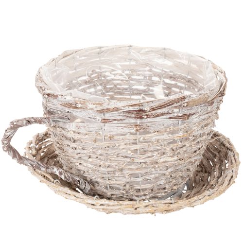 Korb-Tasse mit Unterteller, Weide, Weiß-Grau, 34cm | Floristik24.at