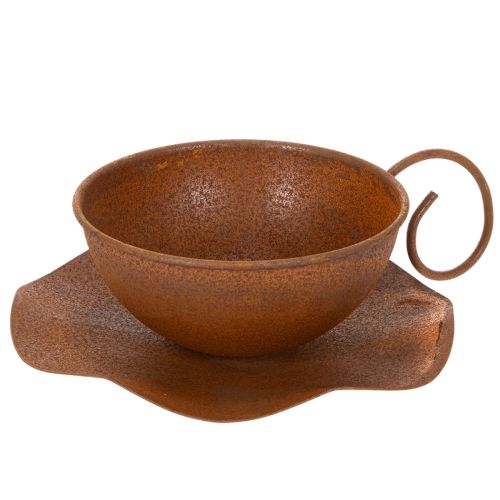 Pflanztasse mit Untertasse aus Metall Rostoptik Ø19,5cm H8cm | Floristik24.at
