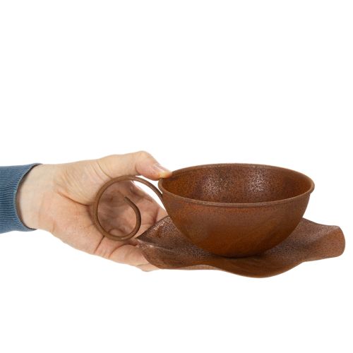 Pflanztasse mit Untertasse aus Metall Rostoptik Ø19,5cm H8cm | Floristik24.at