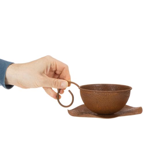 Pflanztasse mit Untertasse aus Metall Ø17,5cm Rostoptik für Innen- und Außendekoration | Floristik24.at