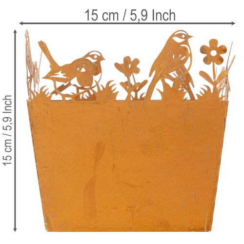 Pflanztopf Metall Edelrost mit Vogelmotiven 15,5 cm hoch | Floristik24.at