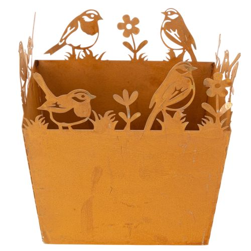 Pflanztopf Metall Edelrost mit Vogelmotiven 15,5 cm hoch | Floristik24.at