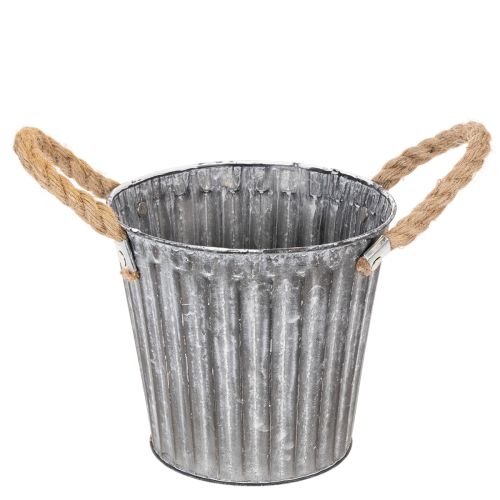 Pflanztopf aus Metall mit Jutegriffen Ø16,5cm silber-weiß bestellen | Floristik24.at