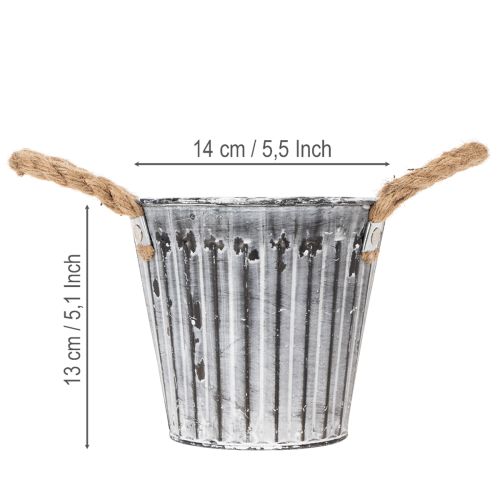 Pflanzgefäß aus Metall mit Henkeln, Ø14,5cm, weiß-silber, Deko-Übertopf | Floristik24.at
