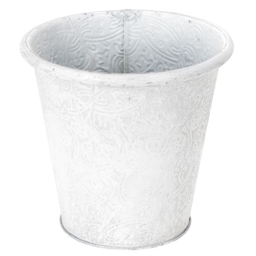 Pflanztopf Metall Weiß Ø15,5cm H14,5cm mit Ornamenten