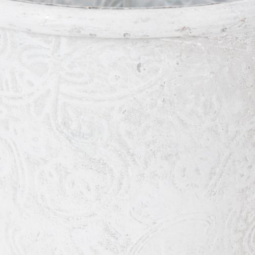 Pflanztopf Metall Weiß Ø15,5cm H14,5cm mit Ornamenten | Floristik24.at