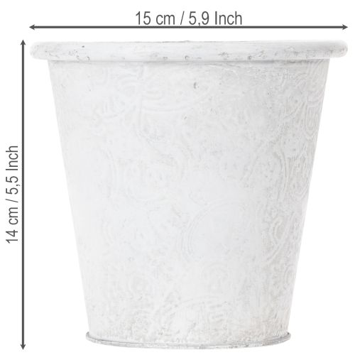 Pflanztopf Metall Weiß Ø15,5cm H14,5cm mit Ornamenten | Floristik24.at