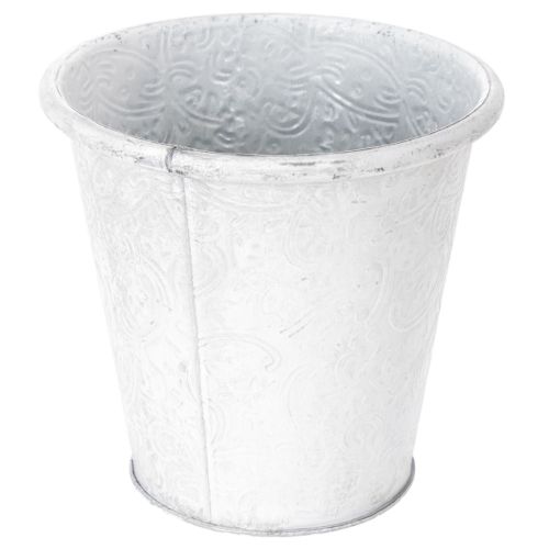 Pflanztopf Metall Weiß Ø15,5cm H14,5cm mit Ornamenten | Floristik24.at