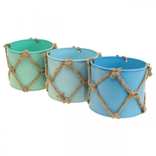 Floristik24 Pflanztopf, Blumentopf Metall, Jutekordel H10,5cm 3St
