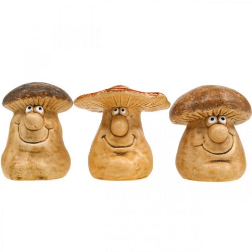 Floristik24 Keramik Deko Pilz mit Gesicht Braun Figur H12cm 3St