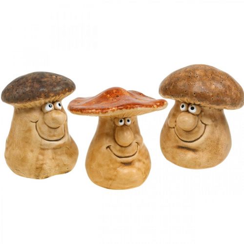 Floristik24 Keramik Deko Pilz mit Gesicht Braun Figur H12cm 3St