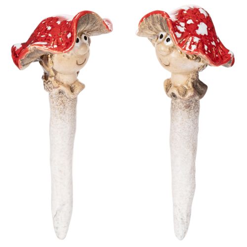 Pilz-Stecker Dekofigur Mädchen und Junge Fliegenpilz mit Gesicht aus Keramik 13 cm 2er Set bestellen | Floristik24.at