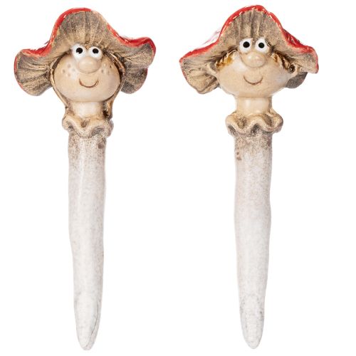 Pilz-Stecker Dekofigur Mädchen und Junge Fliegenpilz mit Gesicht aus Keramik 13 cm 2er Set | Floristik24.at