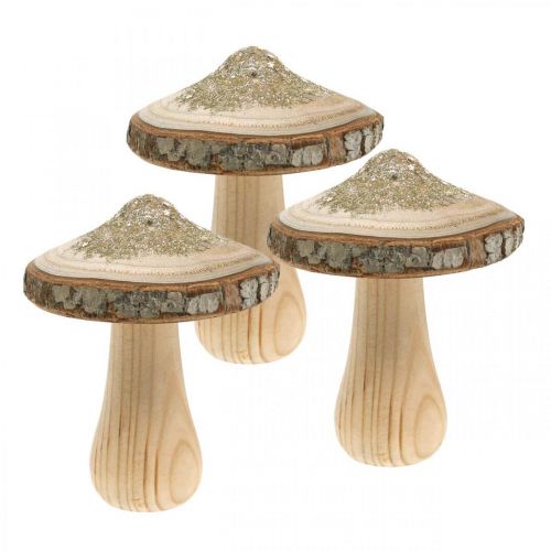 Floristik24 Holzpilz Rinde und Glitter Deko Pilze Holz H8,5cm 4St