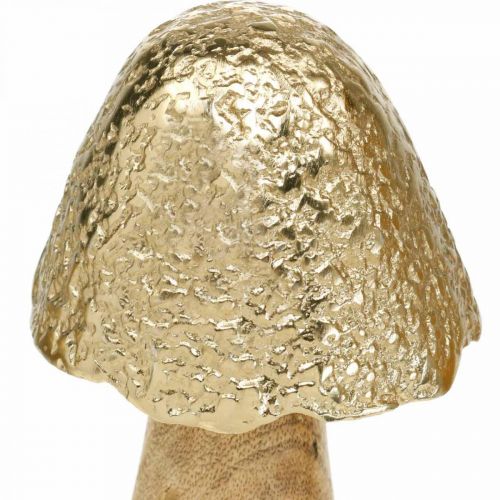 Floristik24 Deko Pilz Metall Holz Golden, Natur Tischdeko Herbst 18,5cm