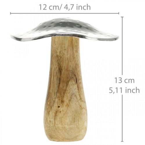Floristik24 Deko Pilz Metall Holz Silbern, Natur Herbstdeko 13cm