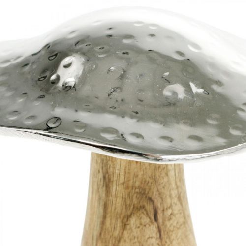 Floristik24 Deko Pilz Metall Holz Silbern, Natur Herbstdeko 13cm