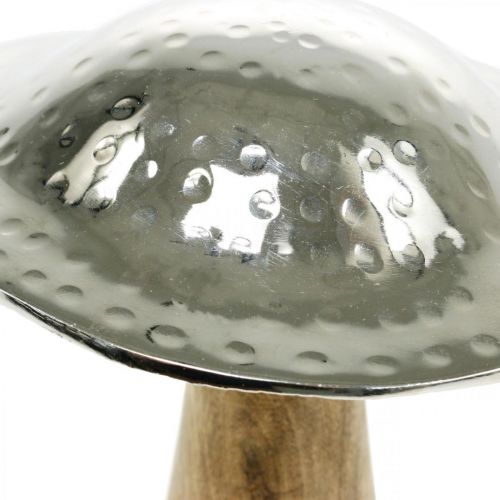 Floristik24 Deko Pilz Metall Holz Silbern, Natur Deko-Figur Herbst 18cm
