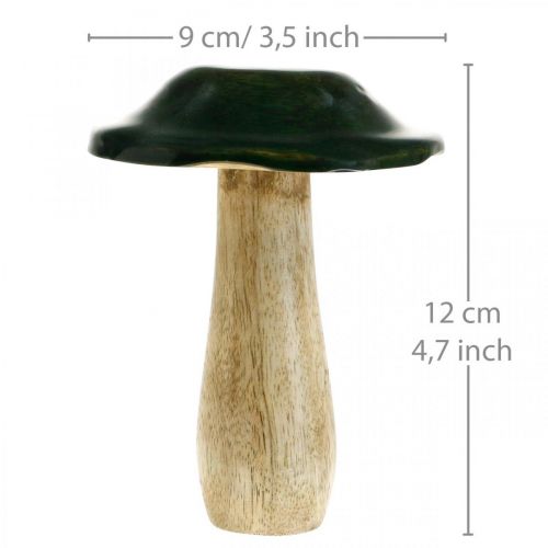 Floristik24 Pilz Grün Mangoholz Herbstdeko aus Holz Ø9cmH11cm 2St