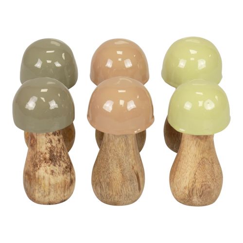 Floristik24 Holzpilze Deko Pilze Holz Beige, Grün Ø5cm H10,5cm 6St