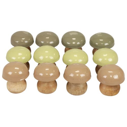 Floristik24 Holzpilze Deko Pilze Holz Deko Beige, Grün Ø5cm H5,5cm 12St