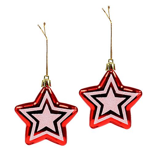 Stern zum Hängen Rot, Weiß Plastik 8,5cm 2St