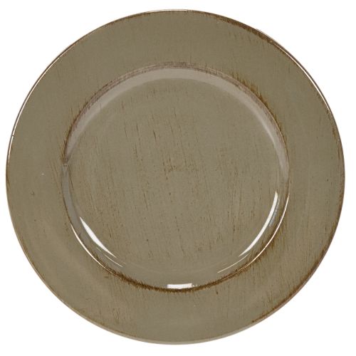 Kleine Dekoteller Kunststoff 17cm dunkelgrün-braun 6er-Set