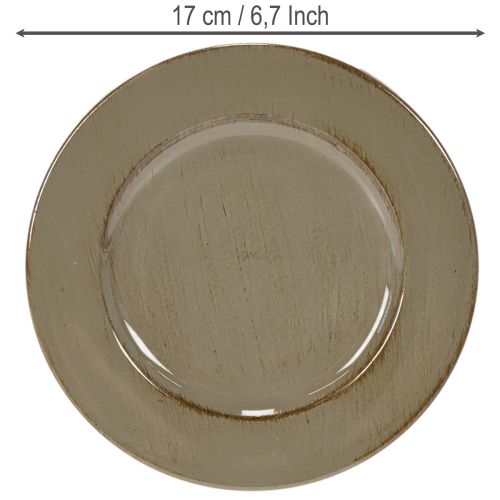 Kleine Dekoteller Kunststoff 17cm dunkelgrün-braun 6er-Set | Floristik24.at