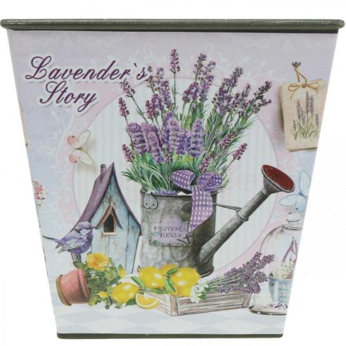 Artikel Pflanztopf Lavendelmotiv, Dekotopf eckig, Übertopf Kunststoff H13cm B13,5cm